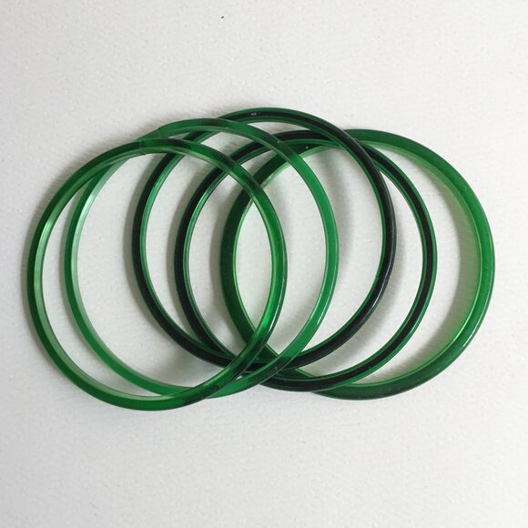 Two Tone Green Art Glass Child's Bangles Set of 5 - Picture 3 of 6